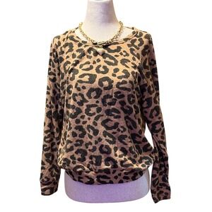 Buffalo David Bitton Womens Cheetah Print Long Sleeve Sweatshirt Top Size S